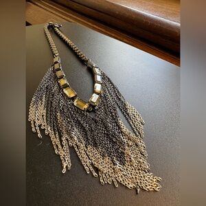 Anne Taylor Silver & Black Chain Fringe Necklace w/ Toggle Close